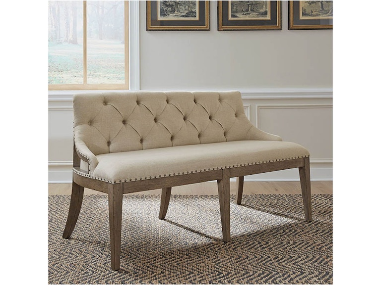 Liberty Furniture Americana Farmhouse Dusty Taupe Upholstered Shelter Dining Bench 615-C6501B 219114941