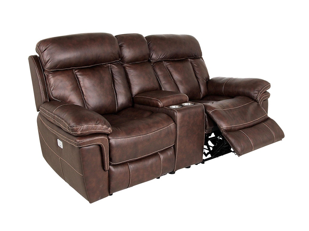 Leather Power Reclining Console Loveseat 9597