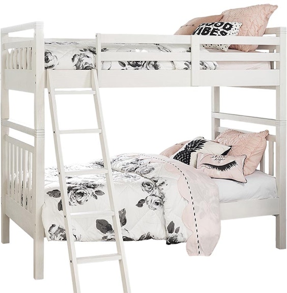 The Monday Company St. Croix Brushed White Twin/ Twin Bunk Bed w/ Ladder & Mattresses 2229-TOTBB 891860028