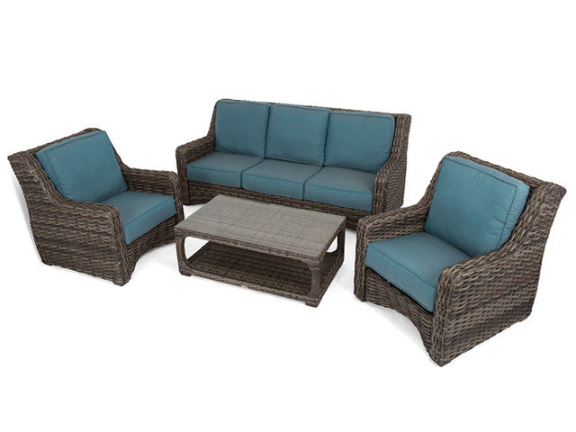 Tangiers 4 Pc Cushioned Sofa Seating Setwith 46x23 Rectangle Glass Top Coffee Table