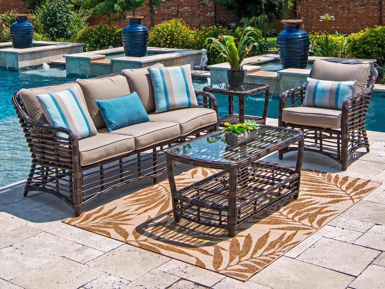 Outdoor Patio Maui Pecan Aluminum Outdoor Wicker 3 Pc Cushion