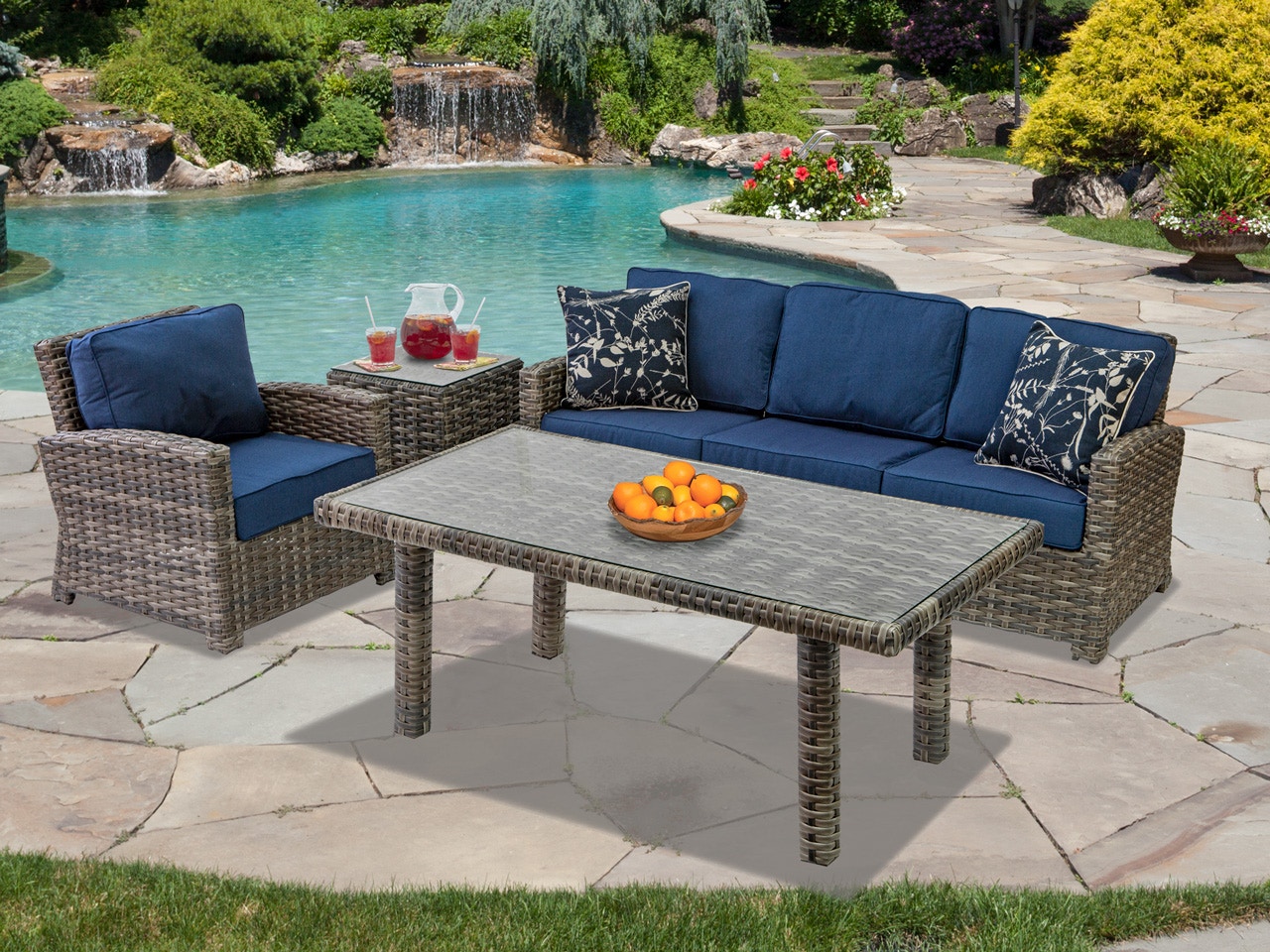 Outdoor Patio Contempo Weathered Teak Aluminum And Outdoor Wicker