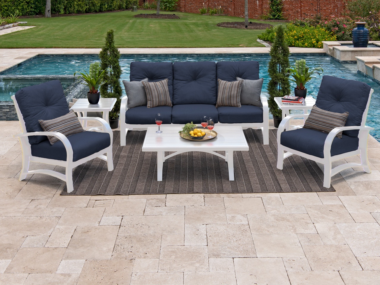 Outdoor Patio Ibiza White Aluminum 3 Pc Cushion Sofa Group With