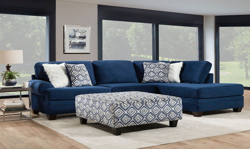 Living room with 2024 blue sectional