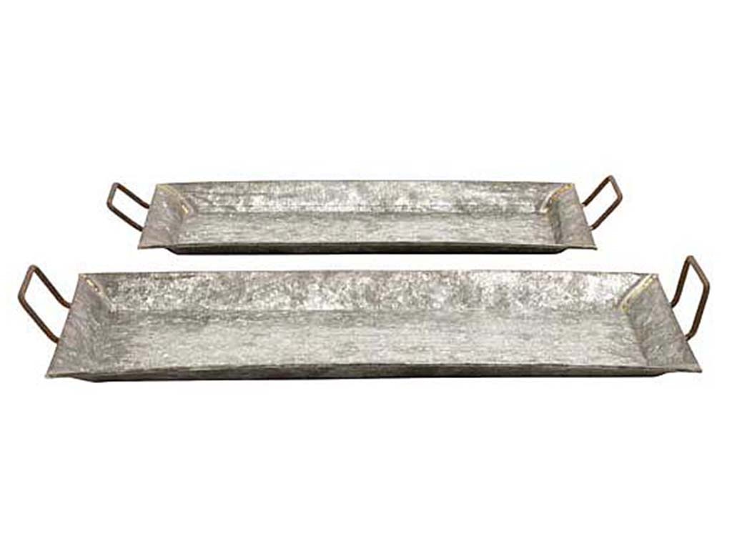 UMA Home Decor UMA Set of 2 Metal Galvanized Trays 38174