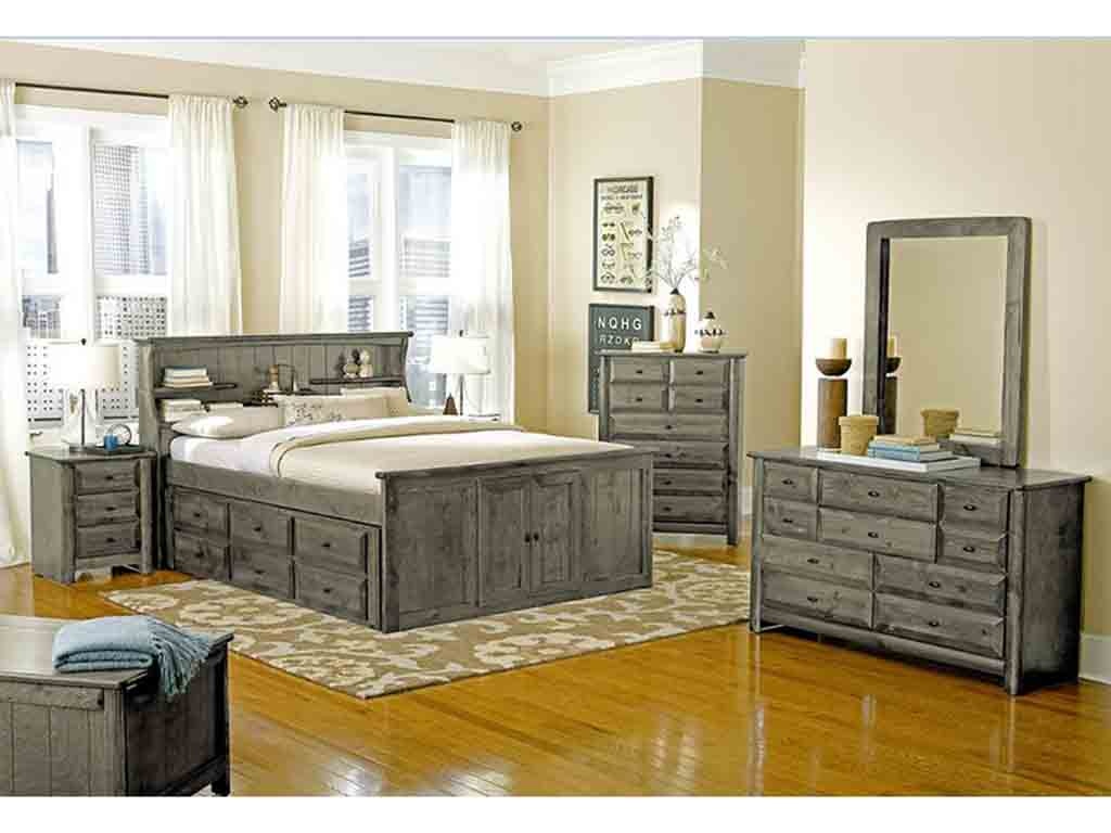 Trendwood Bedroom BOOKCASE BED QUEEN in Rustic Gray Laguna Queen Bookcase RG Furniture Market
