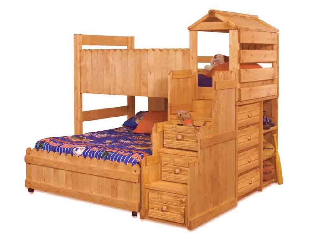 Trendwood Bedroom THE FORT LOFT BED W/ STAIRCASE ENTRANCE in Cinnamon