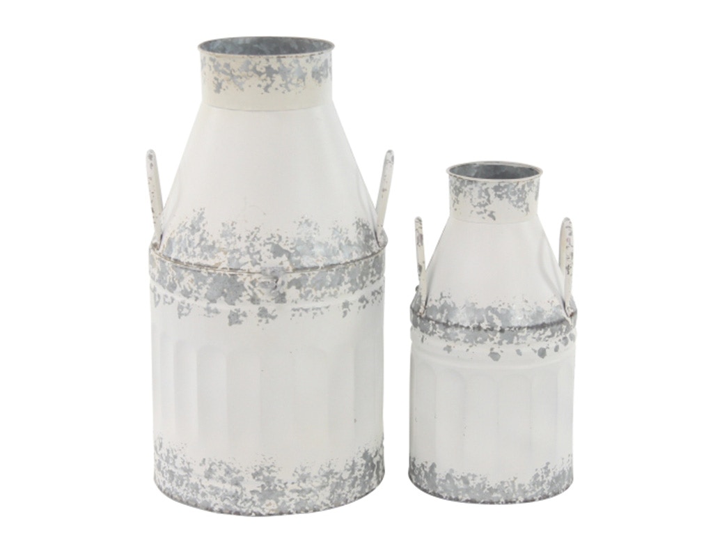 UMA Home Decor UMA Metal White Milk Can Set of 2 98478