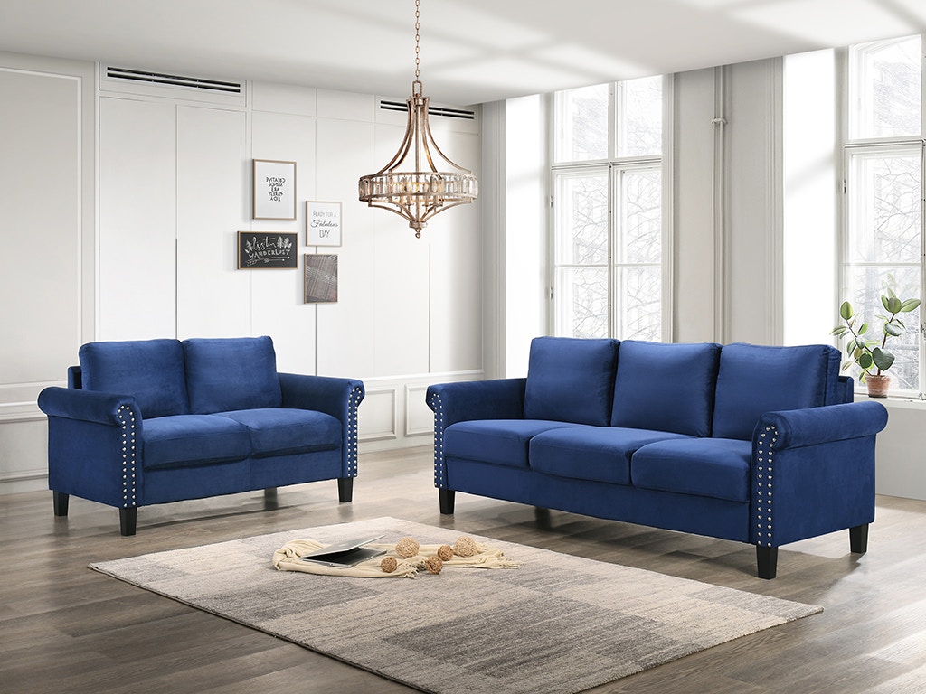 New Classic Living Room Alani Sofa and Loveseat UKD16Set-BLUE