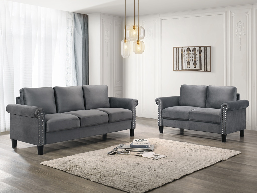 New Classic Alani Sofa and Loveseat UKD16Set-GRAY