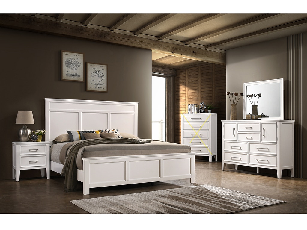 New Classic ANDOVER 4 Piece Set - Queen Bed, Dresser, Mirror, Nightstand - WHITE B677W4PC