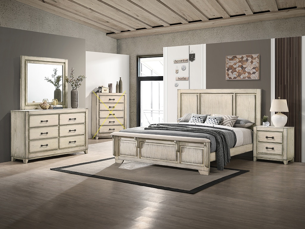 New Classic ASHLAND 4 Piece Set - Queen Bed, Dresser, Mirror, Nightstand - WHITE B923W4PC