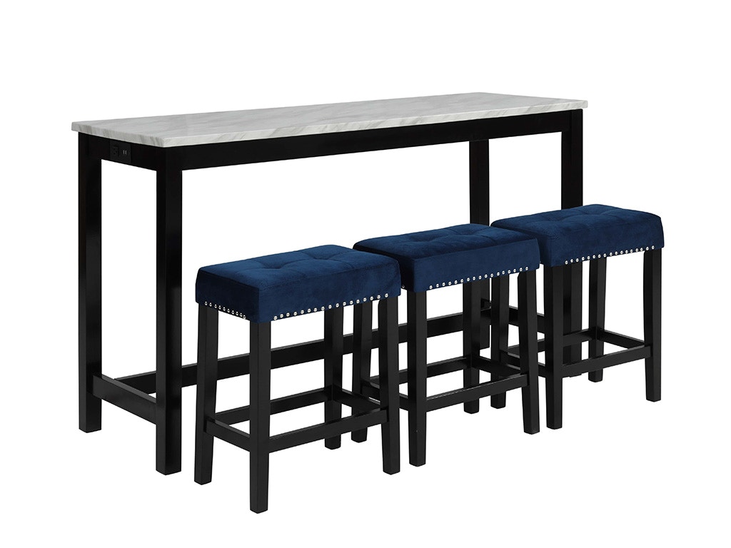 New Classic CELESTE THEATER BAR TABLE + 3 STOOLS - BLUE D400-3BS-BLU