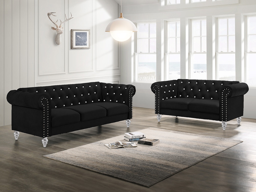 New Classic Emma Sofa and Loveseat UKD13SET-BLACK