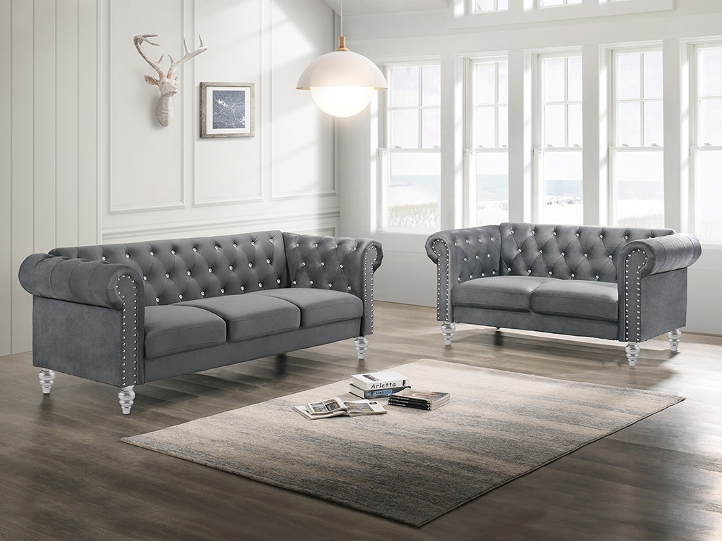 New Classic Emma Sofa and Loveseat UKD13SET-GRAY