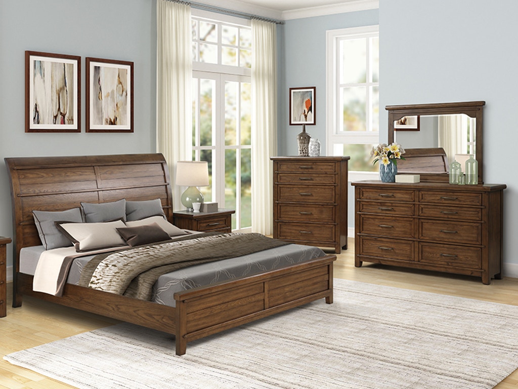 New Classic FAIRFAX 4 Piece Set - Queen Bed, Dresser, Mirror, Chest B7044PCCH