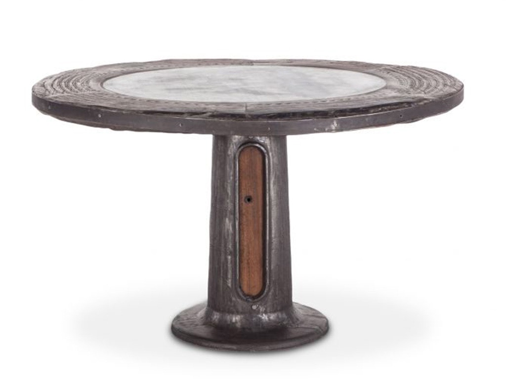Home Trends & Design Industrial Loft Wagon Wheel Round Dining Table with Marble FIL-RD55