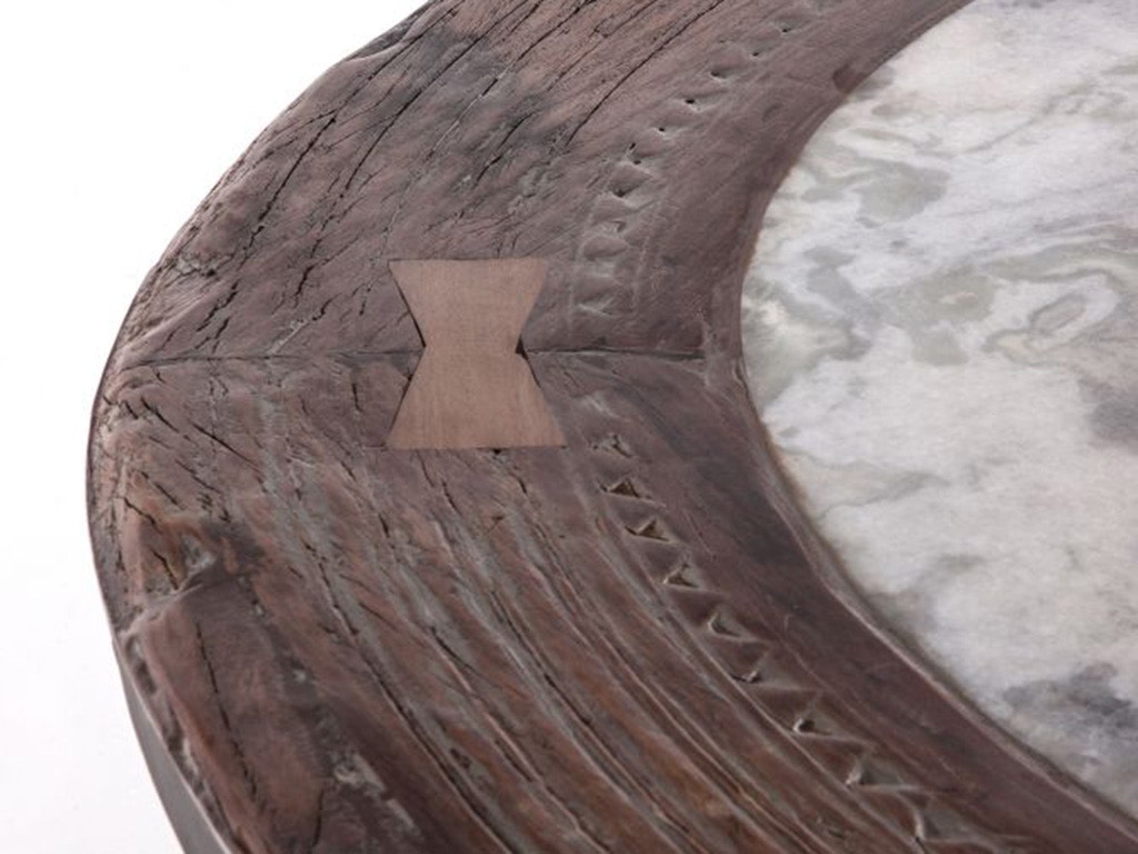 Home Trends & Design Industrial Loft Wagon Wheel Round Dining Table with Marble FIL-RD55