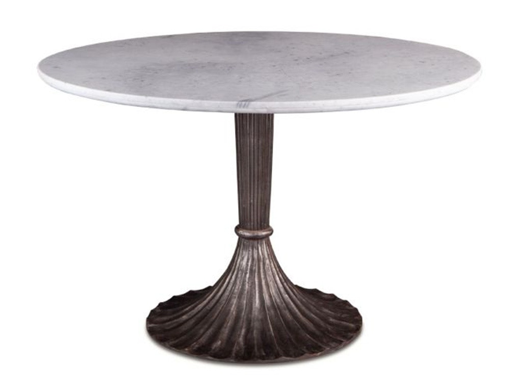 Home Trends & Design White Marble Round Dining Table 48 with Fluted Deco Art Base FPA-RD48-DECO-WM