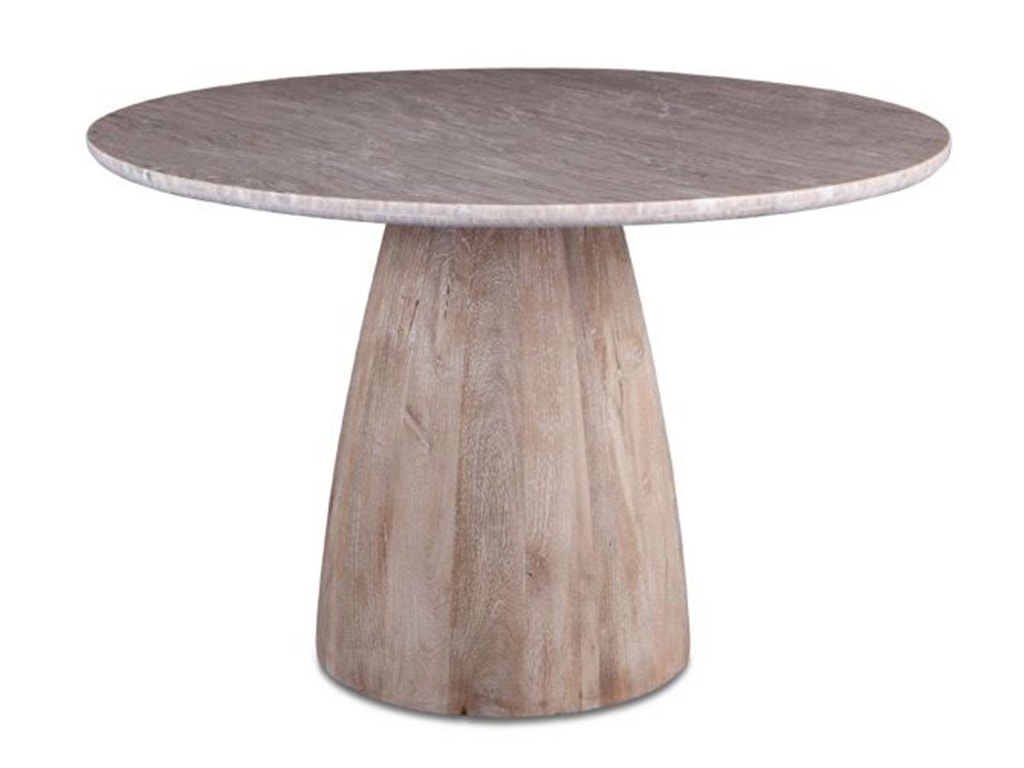 Home Trends & Design 48 Round Dining Table Taupe Marble with Modern Whitewash Mango Wood Base FPA-RD48-MOD-BL