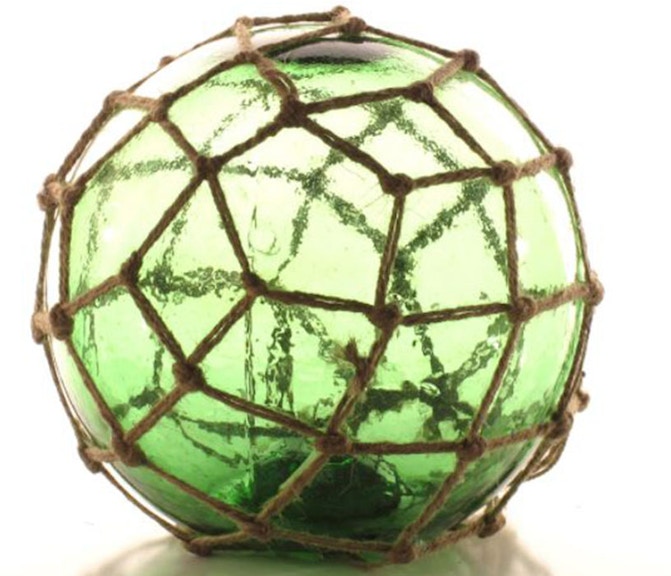 Japanese Glass Float in Rope Netting - 12 - Green
