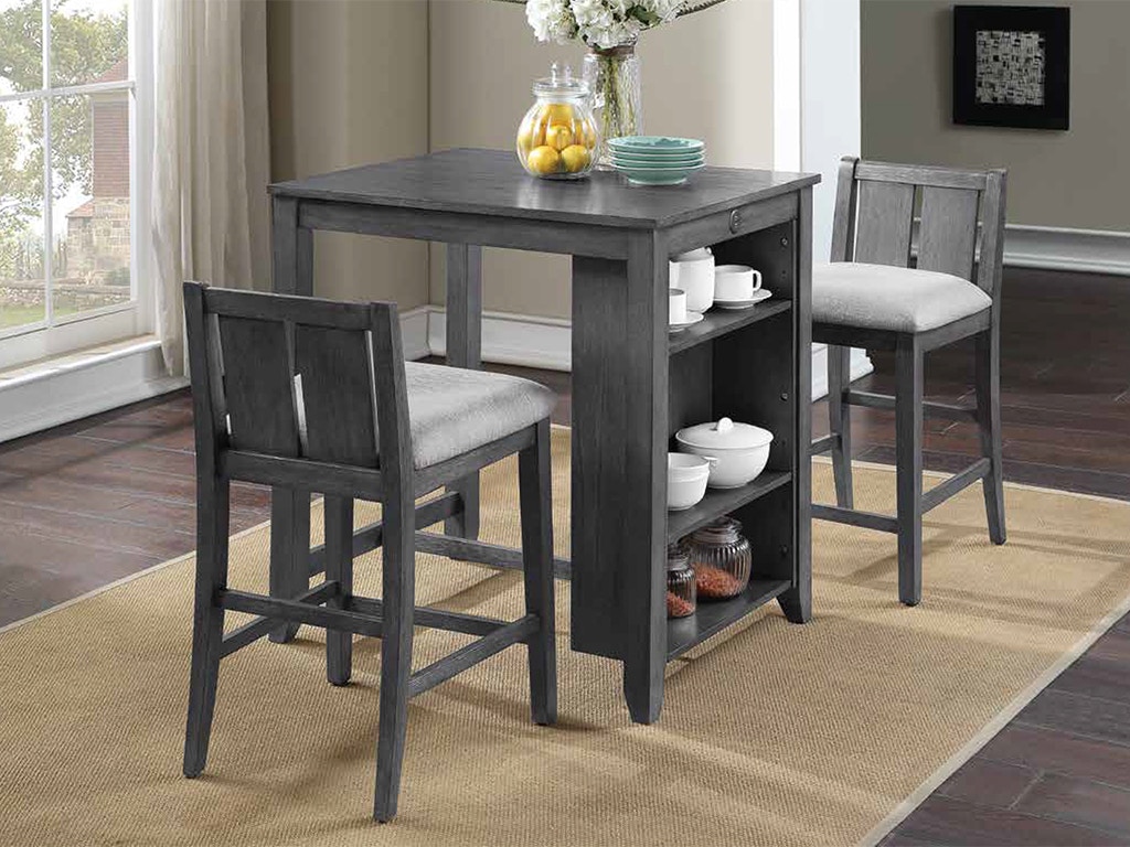 New Classic HESTON 36 STORAGE COUNTER TABLE + 2 CHAIRS - GRAY D5773-32-GRY
