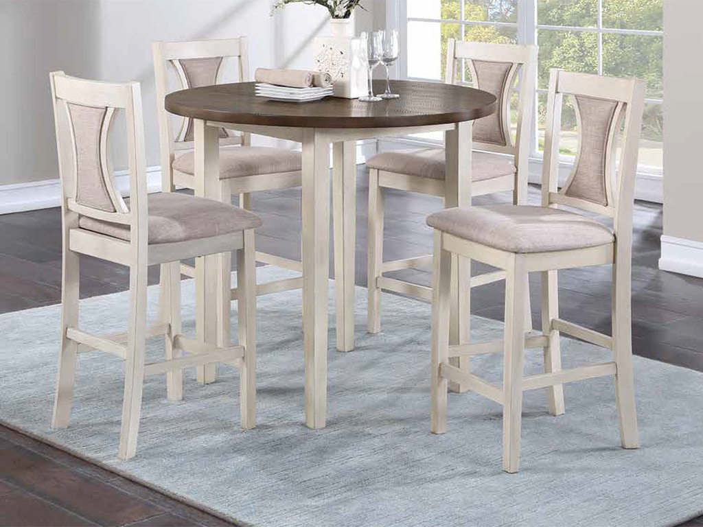 New Classic HUDSON 42 ROUND COUNTER TABLE & 4 CHAIR SET - BROWN/CREME D3832C-42-CTR