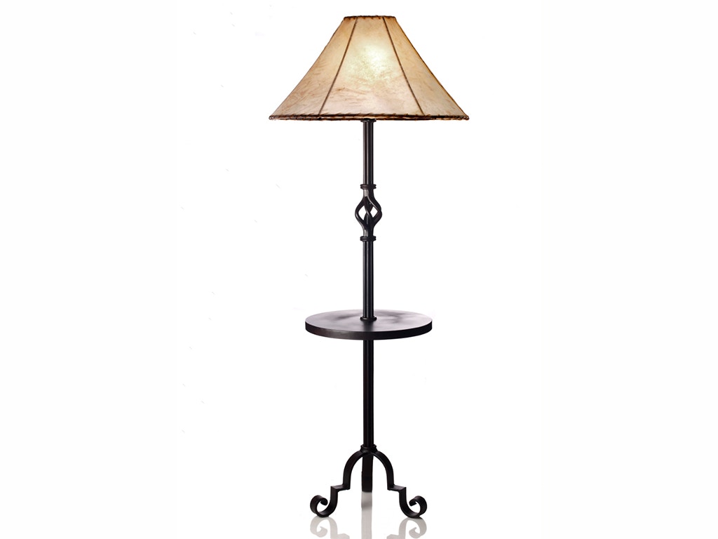 Mexican Country Imports Forged Iron Floor Lamp with Table & Natural Shade IFTL 006