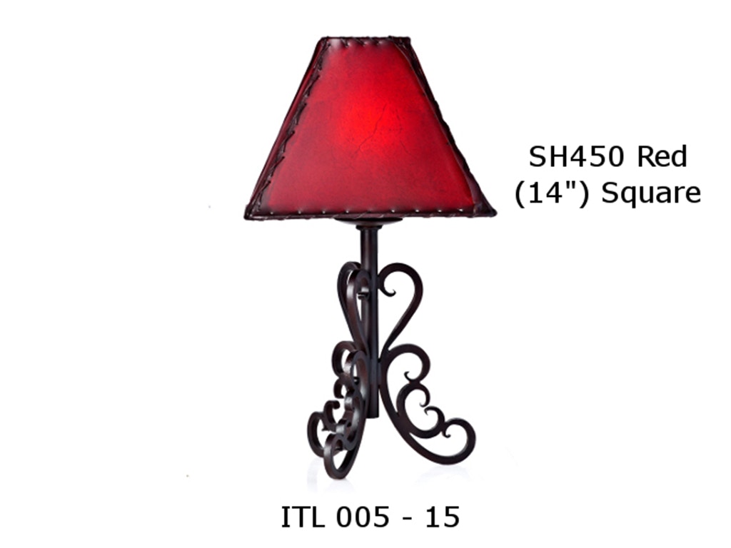 Mexican Country Imports Forged Iron Office Lamp with Red Square Shade ITL 005-15
