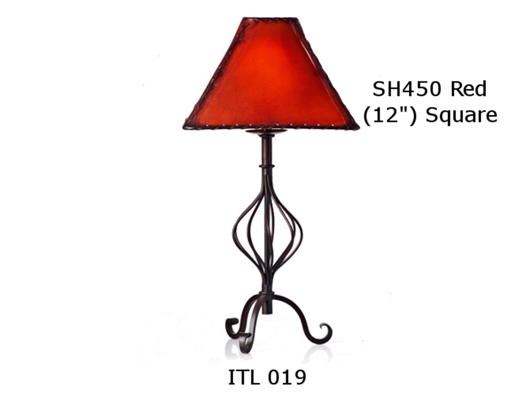 Mexican Country Imports Forged Iron Table Lamp with Red Square Shade ITL 019