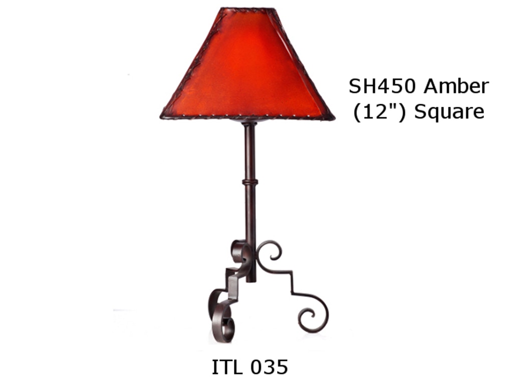 Mexican Country Imports Forged Iron Table Lamp with Amber Square Shade ITL 035