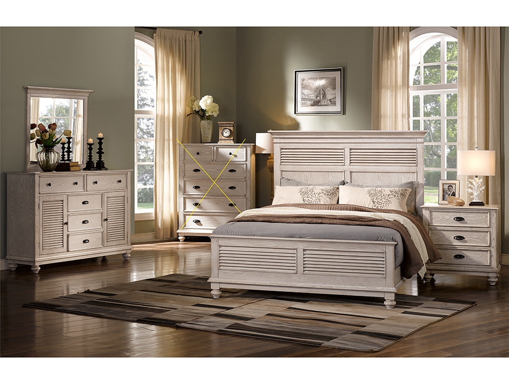 New Classic Lakeport 4 Piece Set - Queen Bed, Dresser ,Mirror, Nightstand - Driftwood BJ220W4PC