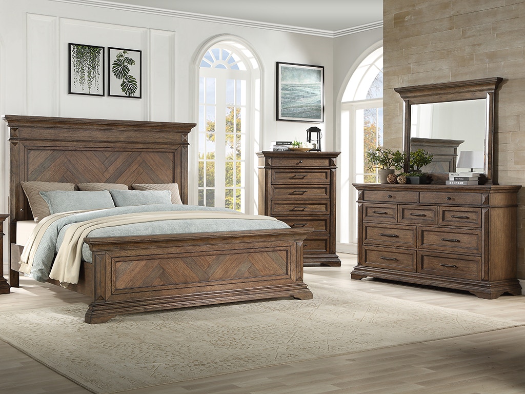 New Classic MAR VISTA 4 Piece Set - Queen Bed, Dresser, Mirror, Chest B6584PCCH