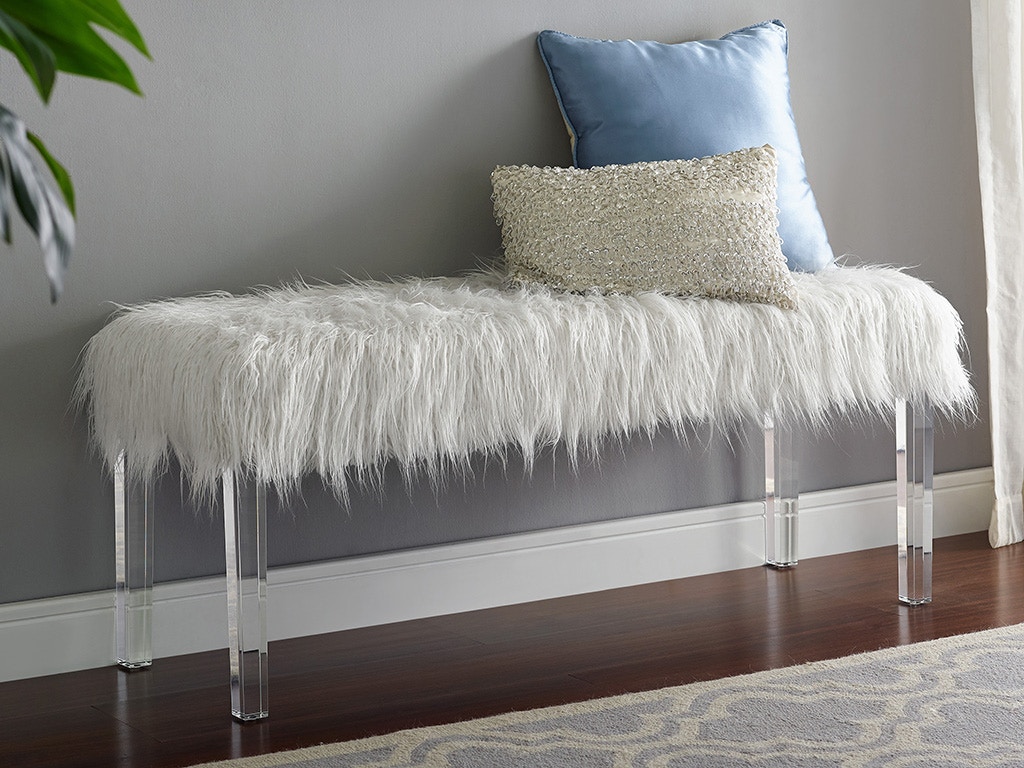 New Classic MARILYN UPHOLSTERED WHITE GLAM FAUX FUR BENCH SB010-25-WHT