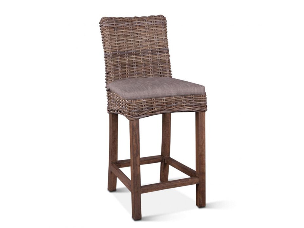 Home Trends & Design Kubu Rattan Bar Chair Natural Gray with Cushion NKB-BC18-WW-G