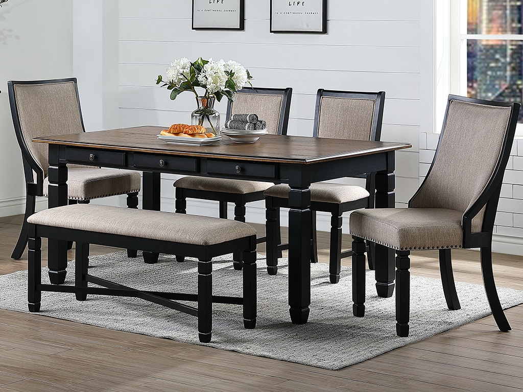 New Classic Prairie Point RECTANGLE DINING TABLE + 4 Chairs + BENCH - Black D058T4CB