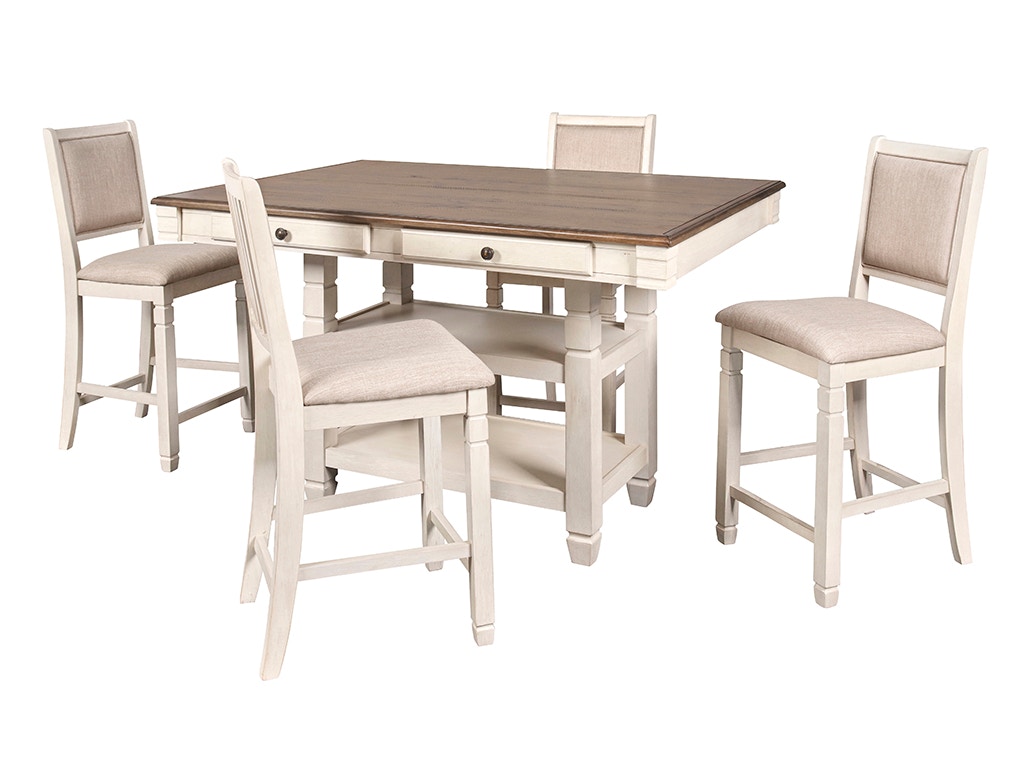 New Classic Prairie Point RECTANGLE COUNTER TABLE + 4 Counter Stools - White D058WCT4CS