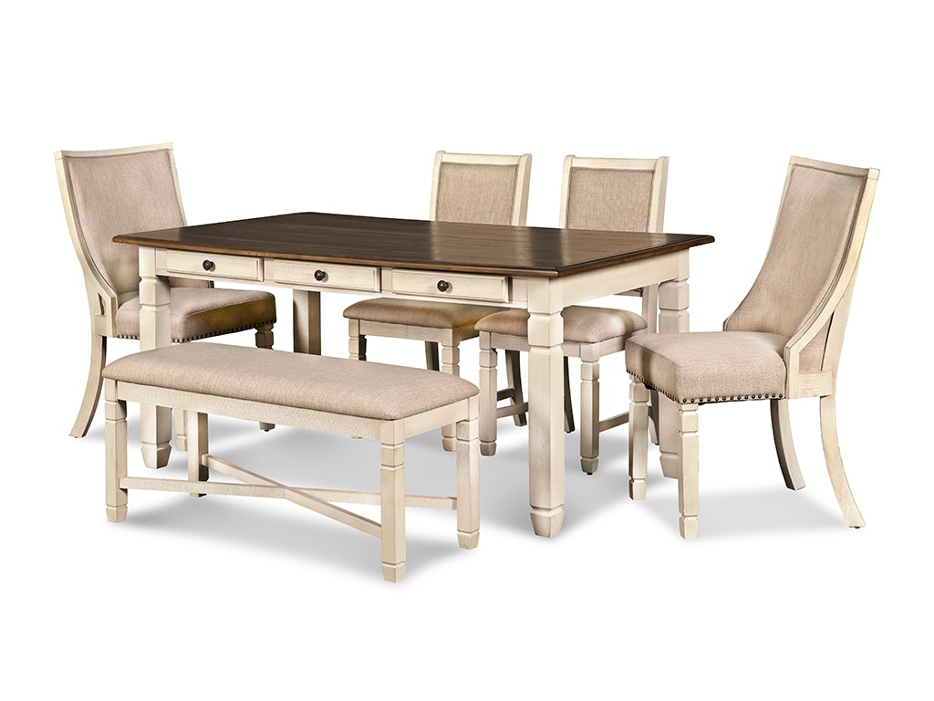 New Classic Prairie Point RECTANGLE DINING TABLE + 4 Chairs + BENCH - White D058WT4CB