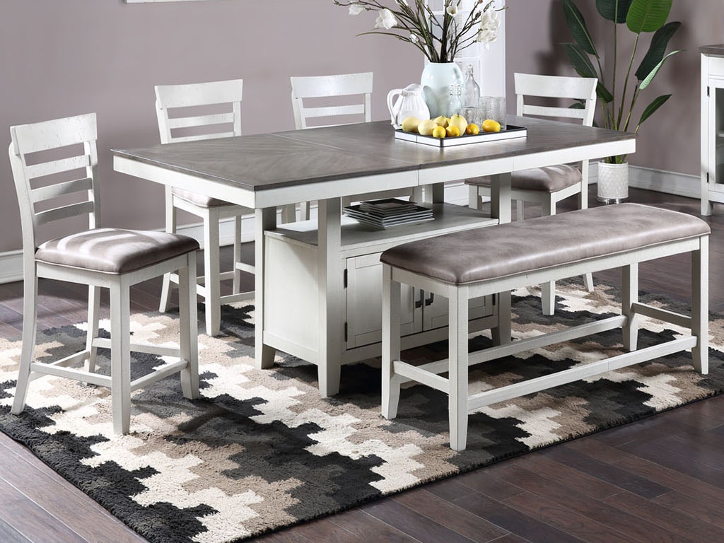 New Classic Richland Counter TABLE + 4 SIDE CHAIRS + BENCH D7522CT4CCB