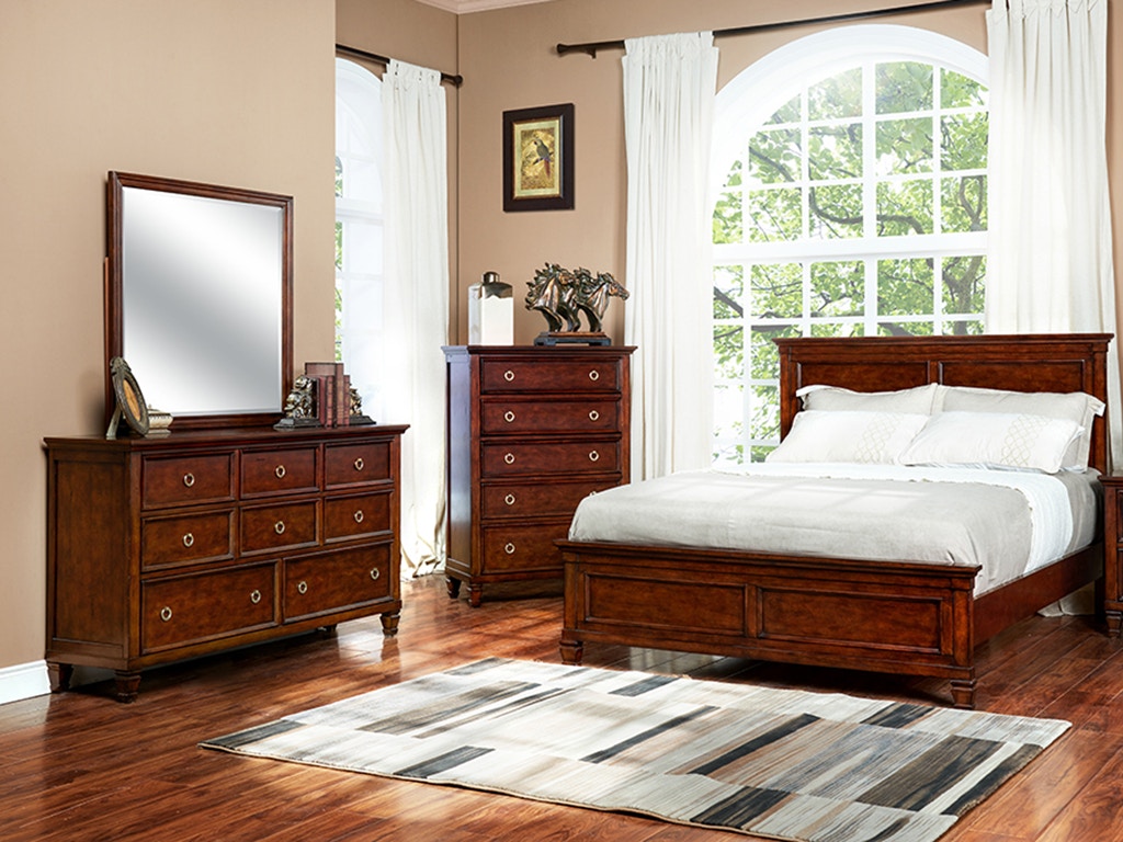 New Classic TAMARACK 4 Piece Set - Queen Bed, Dresser, Mirror, Chest - BRN CHERRY BB044C4PCCH