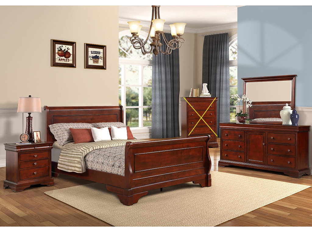 New Classic VERSAILLES 4 Piece Set - Queen Sleigh Bed, Dresser, Mirror, Nightstand - BORDEAUX BH10404PC