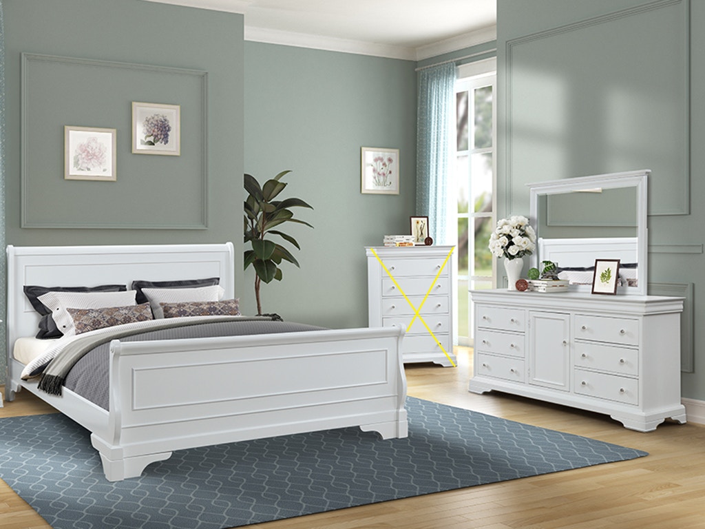 New Classic Versailles 3 Piece Set - Queen Sleigh Bed, Dresser, Mirror - WHITE BH1040W3PC