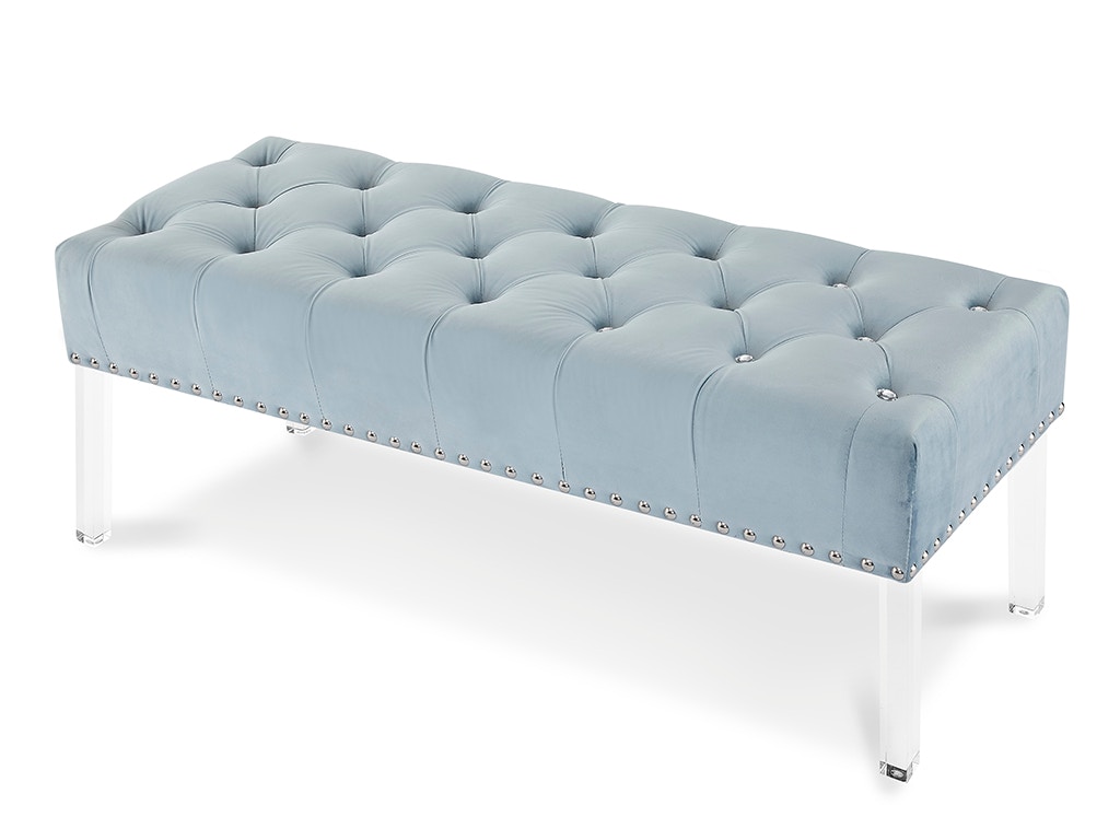 New Classic VIVIAN LIGHT BLUE VELVET BENCH WITH CRYSTAL BUTTONS SB006-25-LTB