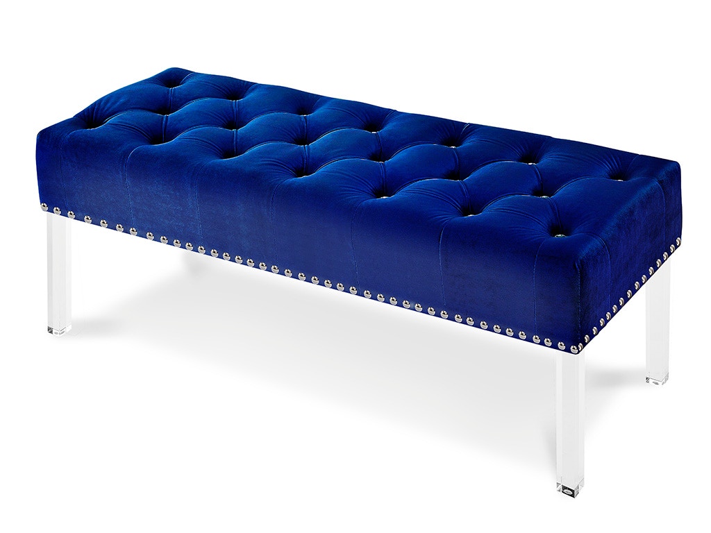 New Classic VIVIAN ROYAL BLUE VELVET BENCH WITH CRYSTAL BUTTONS SB006-25-RBL