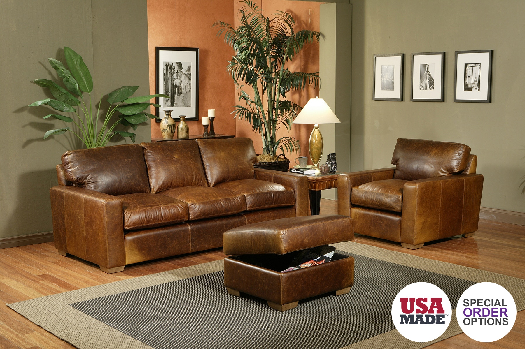 Omnia Living Room Omnia City Craft Leather Sofa City Craft 1034 - Furniture -