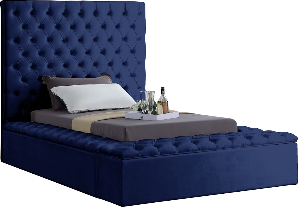 Meridian Furniture Bliss Navy Velvet Twin Bed 3 Boxes Blissnavy T Mattress Queen Navy Blue Twin Bed Frame