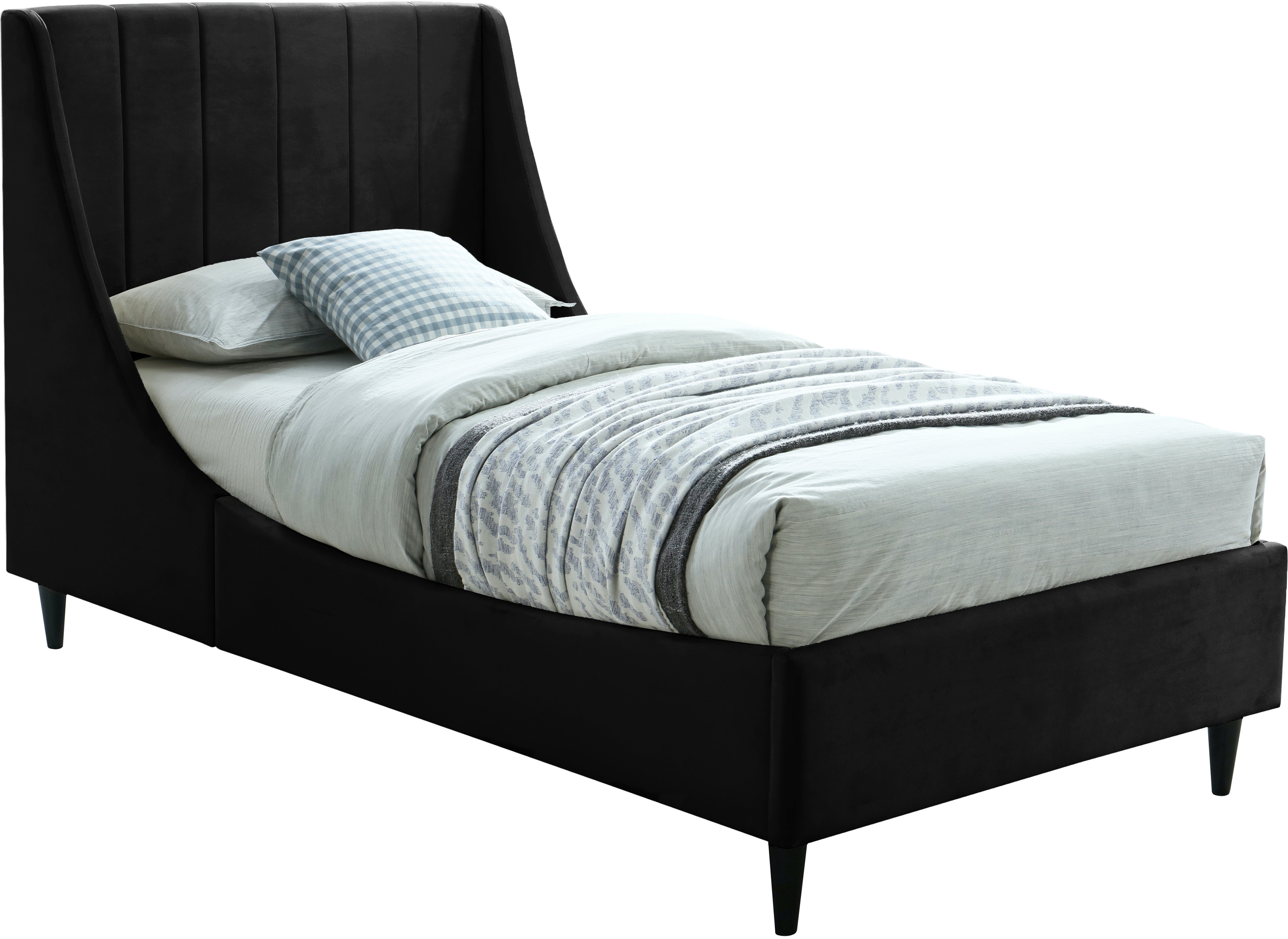 Meridian Furniture Eva Black Velvet Twin Bed EvaBlackT Mattress