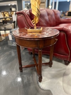 Jonathan Charles 492021-WAL Round Parquet Topped Side Table