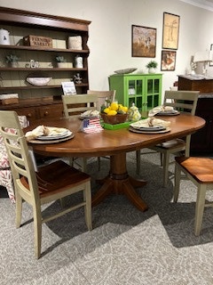 Zimmerman Chair Custom 48" Round Pedestal Extension Table (2) 12" Leaves Solid Maple 4 Dining Chairs Hawthorne Dining Set