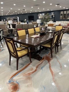 Century Furniture 110" Extends to 150" Trestle Table + 8 chairs CLEARANCE DEAL! customizable Amador Dining Table